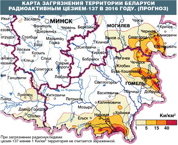 Карта загрязнения беларуси цезием